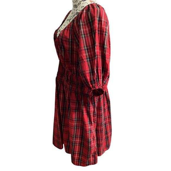 Old Navy Waist-Defined Red Puff-Sleeve Plaid Seersucker Mini Dress size XL - Picture 2 of 5